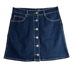 Almost Famous Denim Skirt 9 (30x17) Blue Button Front Pockets Stretch Juniors
